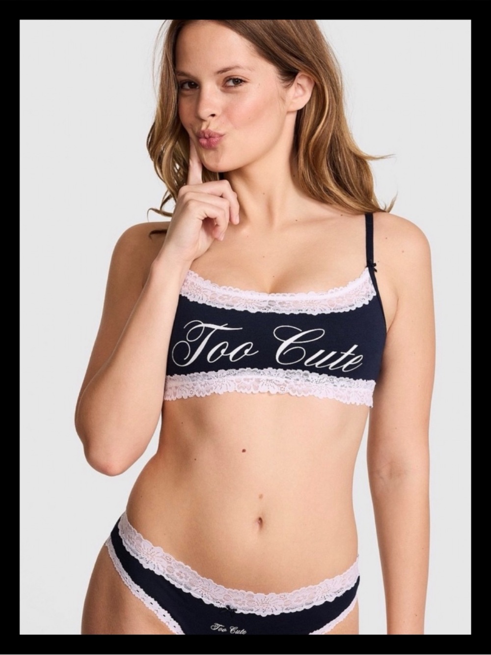💕ⓅⒾⓃⓀ ⓋⓈ “TOO CUTE” Cotton Lace Trim Bralette & Thong Panty Set ✨NWT✨💕